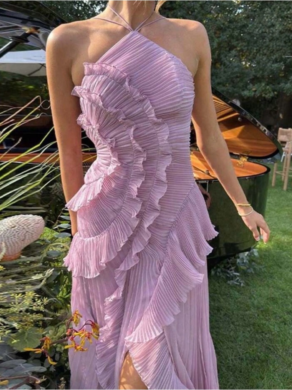 Elegant Lavender Asymmetrical Ruffle Dress